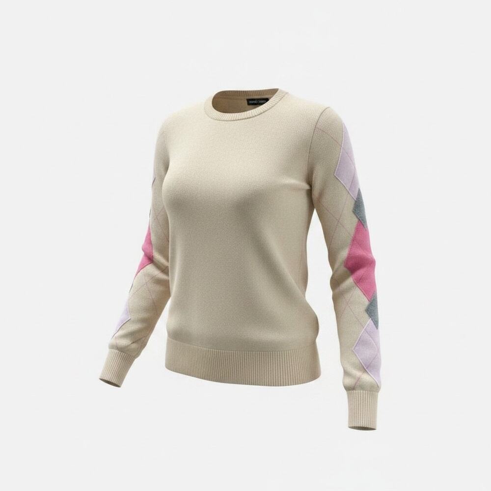 Les Copains Sweater Womens Small/42 Beige Pure Cashmere Argyle Sleeves Italy